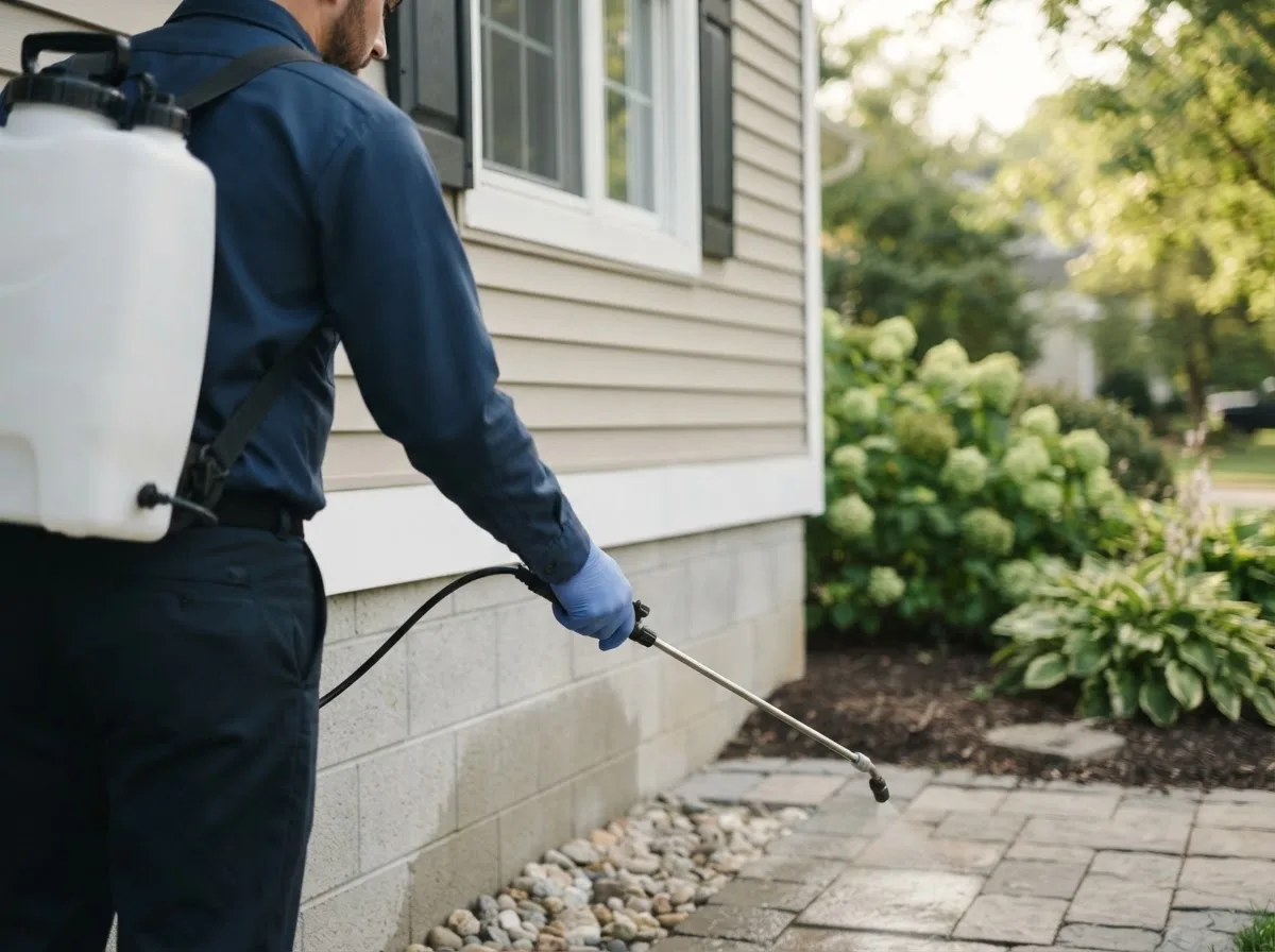 Pest control technician inspecting a home in Upsala, MN